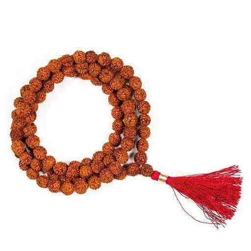 Mala Rudraksha 108 grani con nappina rossa -- 0.9 cm