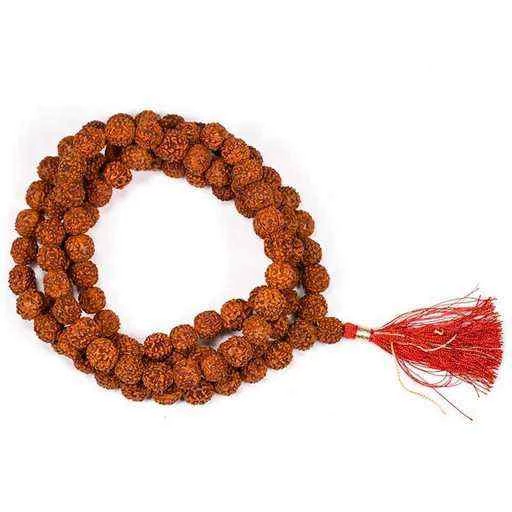 Mala Rudraksha 108 grani con nappina rossa -- 1 cm