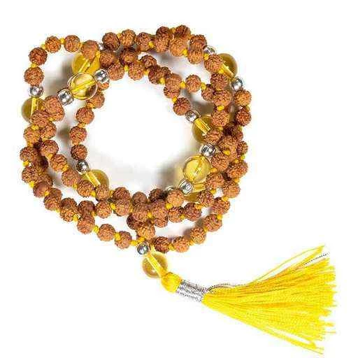 Mala Rudraksha e Citrino Quarzo affumicato -- 0.5cm