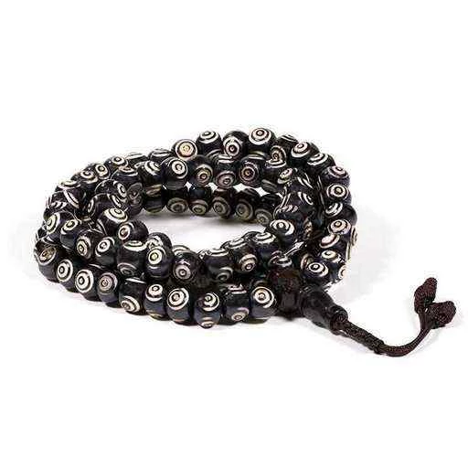 Mala 108 grani bianco e nero + perla grande -- 0.8 cm