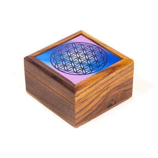 Scatola per gioielli Fiore della vita -- 6.5x6.5x3.5 cm