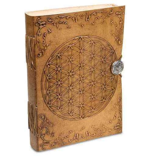 Grimorio con copertina in cuoio -- Fiore della vita -- 250g