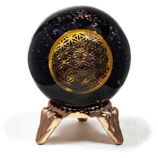 Orgonite sfera Tormalina con Fiore della vita -- 5 cm