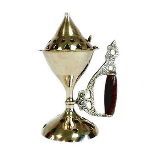 Porta incenso in ottone a cono con manico -- 12.5x6.5 Cm
