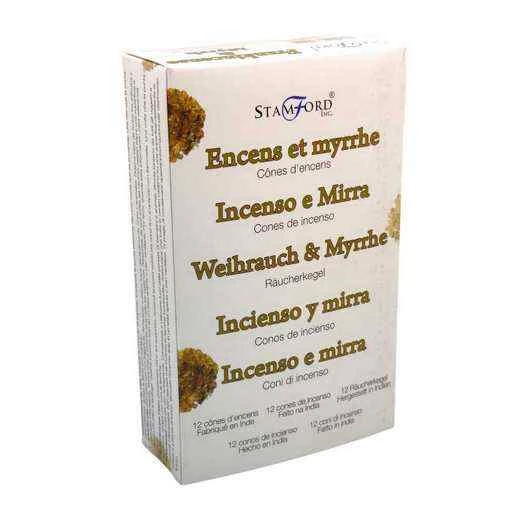 Coni Di Incenso indiano Stamford a flusso inverso backflow -- Frankincense & Mirra -- Confezione 12 coni