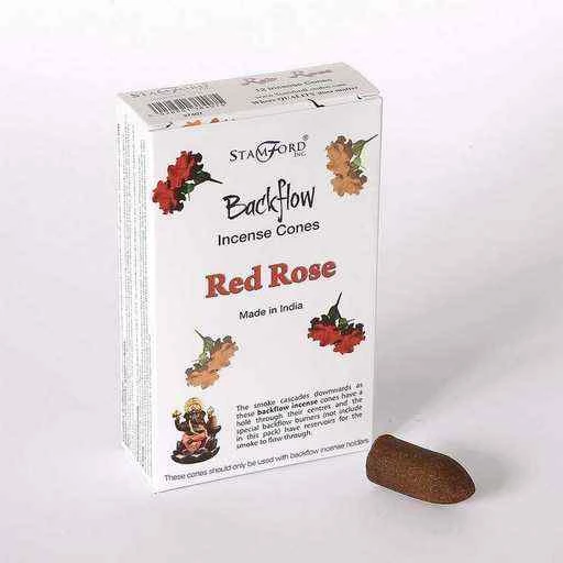 Coni Di Incenso indiano Stamford a flusso inverso backflow -- Rosa rossa -- Confezione 12 coni