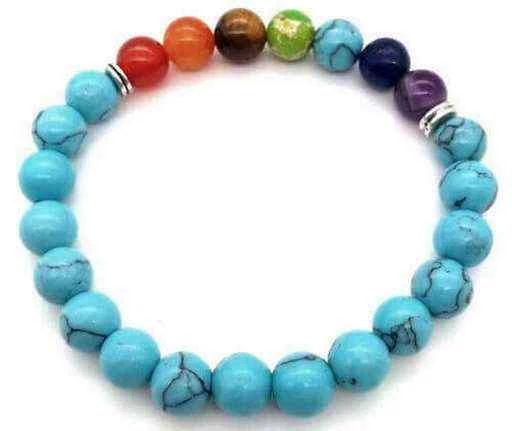 Bracciale Turchese & 7 Chakra perle 8mm