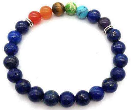 Bracciale Lapislazzuli & 7 Chakra perle 8mm