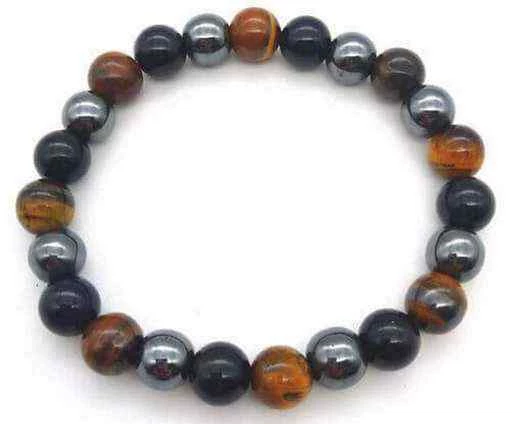 Bracciale Protezione Ossidiana Nera, Ematite, Occhio di Tigre perle 8mm