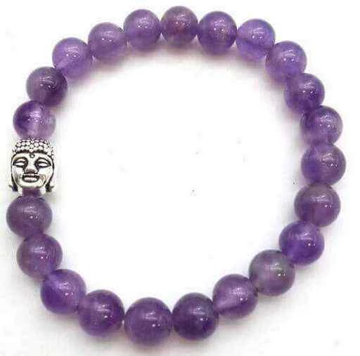 Bracciale 'Light' Ametista & Buddha perle 8mm