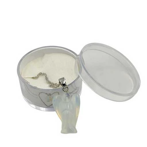 Ciondolo opalite angelo con catena in metallo bianco antiallergico