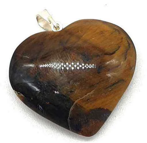 Ciondolo A Cuore In Occhio di tigre con passante -- 3,0 Cm
