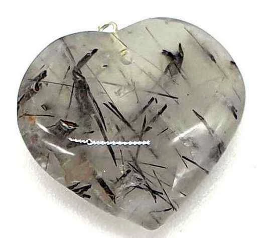Ciondolo A Cuore In Quarzo tormalinato con passante -- 3,0 Cm