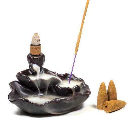 Incensiera in ceramica a flusso inverso backflow -- Laghetto Loto -- 11x8x6 cm