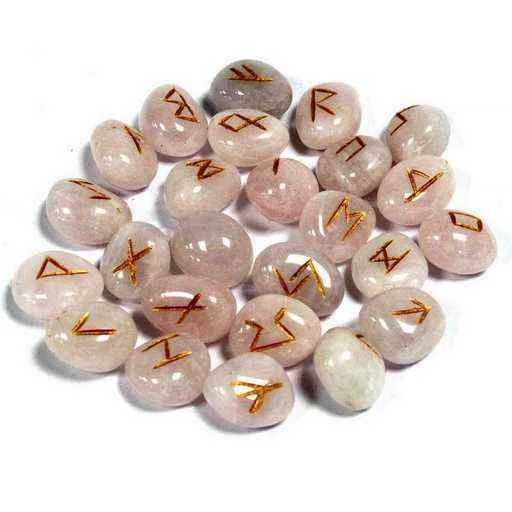 Rune in quarzo rosa -- 25 pietre in sacchetto