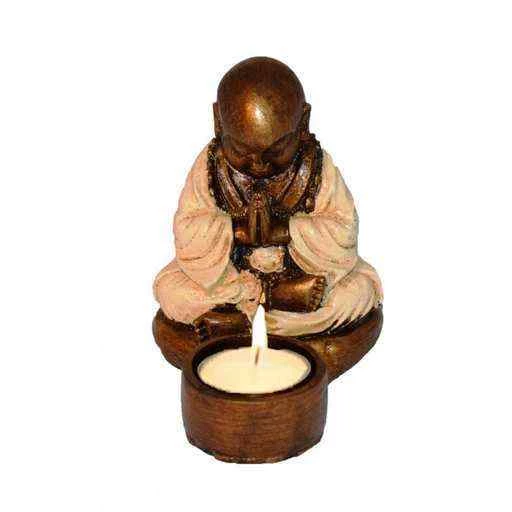 Portalumino Buddha Shaolin resina dipinto a mano -- 10x12 cm