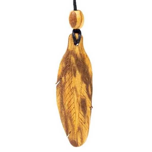 Collana a forma di piuma in Palo Santo