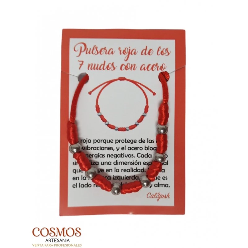 Bracciale rosso dei 7 nodi con perle in acciaio