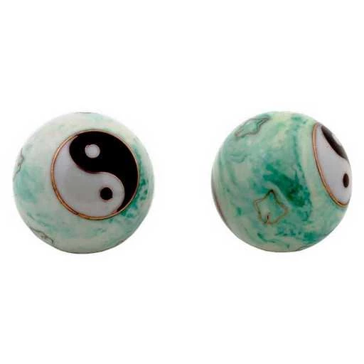 Sfere Qi Gong Yin Yang vianco/verde marmo -- 4 Cm