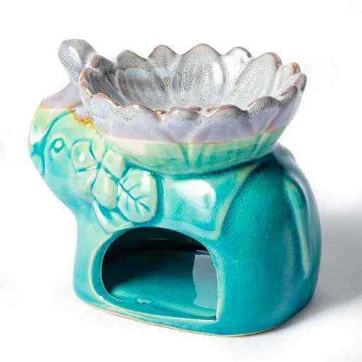 Brucia Essenza e Cera in ceramica - Forma elefante turchese