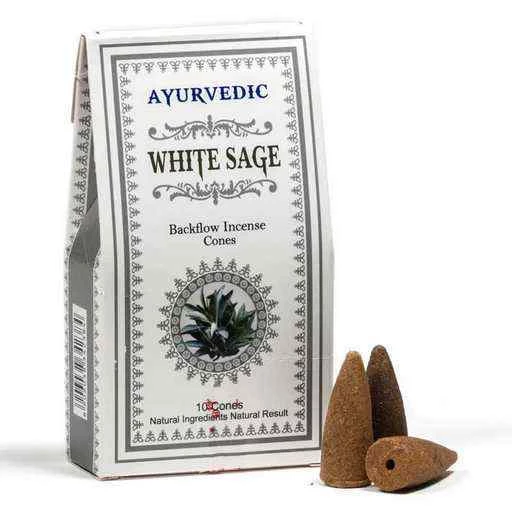 Coni Di Incenso indiano Ayurvedic a flusso inverso backflow -- Salvia Bianca -- Confezione 10 coni