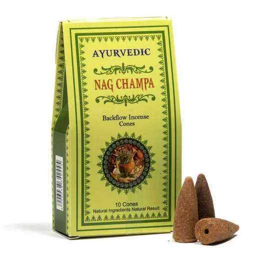 Coni Di Incenso indiano Ayurvedic a flusso inverso backflow -- Nag Champa -- Confezione 10 coni