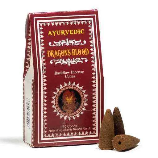Coni Di Incenso indiano Ayurvedic a flusso inverso backflow -- Sangue di Drago -- Confezione 10 coni