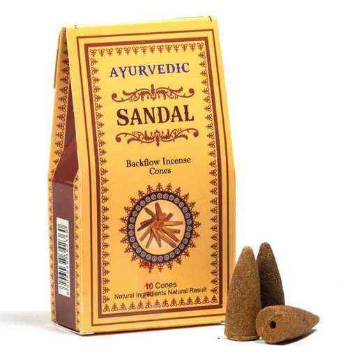 Coni Di Incenso indiano Ayurvedic a flusso inverso backflow -- Sandalo -- Confezione 10 coni