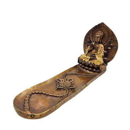 Porta incenso Buddha in preghiera in resina dorata -- 27 Cm