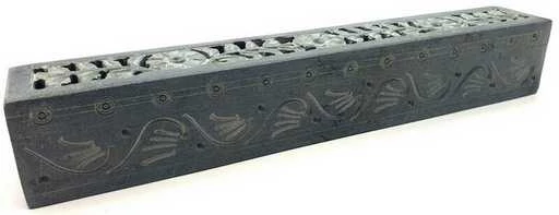 Porta incenso a cofanetto in pietra ollare con intarsi -- 26x4 Cm