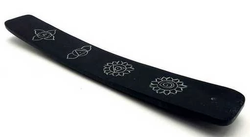 Porta incenso ondulato In Pietra Ollare Nera con motivi -- 25x4 Cm