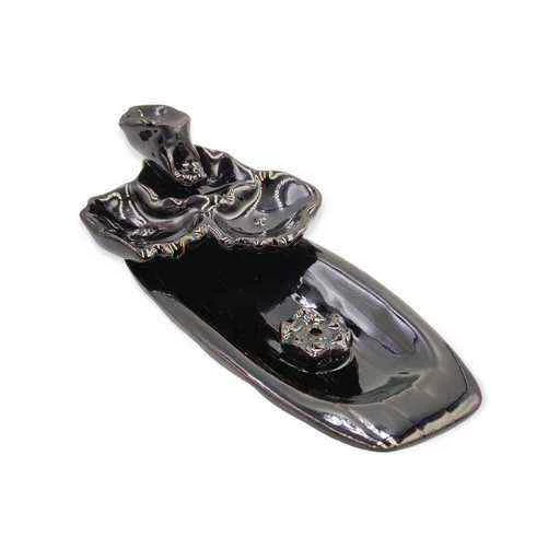 Incensiera in ceramica con riflusso backflow -- Cascata con laghetto -- 17x7.5x6 cm