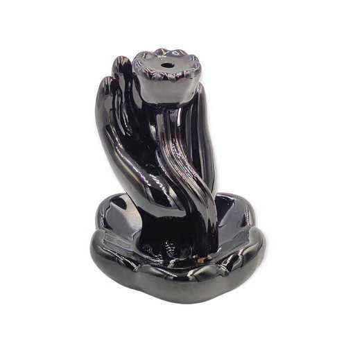 Incensiera in ceramica con riflusso backflow -- Manina con Loto --6x9 cm