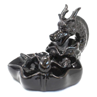 Incensiera in ceramica con riflusso backflow -- Drago cinese -- 11x12x11 cm
