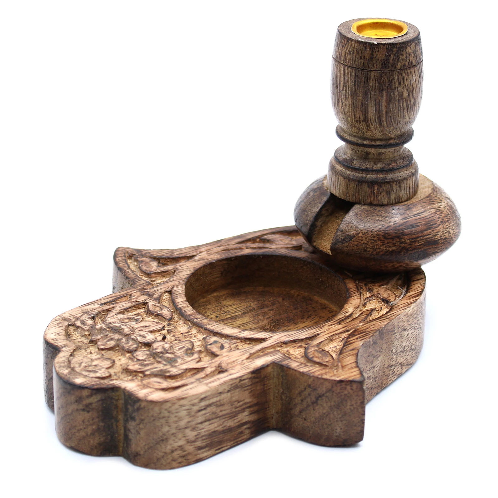 Incensiera in legno di mango a flusso inverso backflow -- Mano di Fatima -- 13x15x12 cm