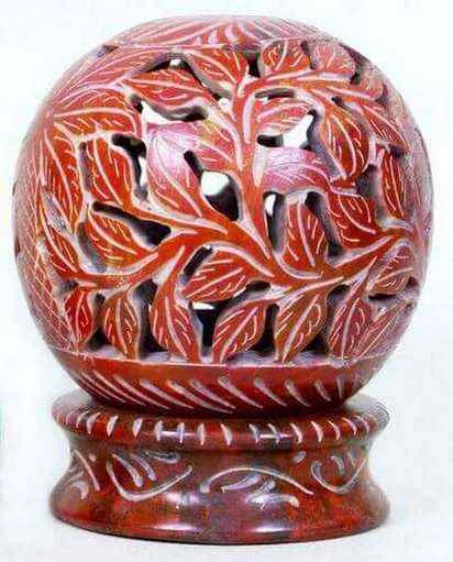 Portacandele Pietra Globo Fiori Rosso 10cm