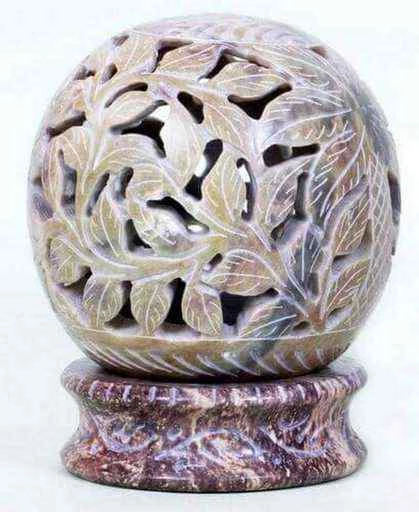 Portacandele Pietra Globo Fiori Grigio -- 10cm