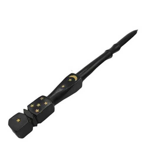 Bacchetta magica legno con stelle e luna in ottone -- cm 39