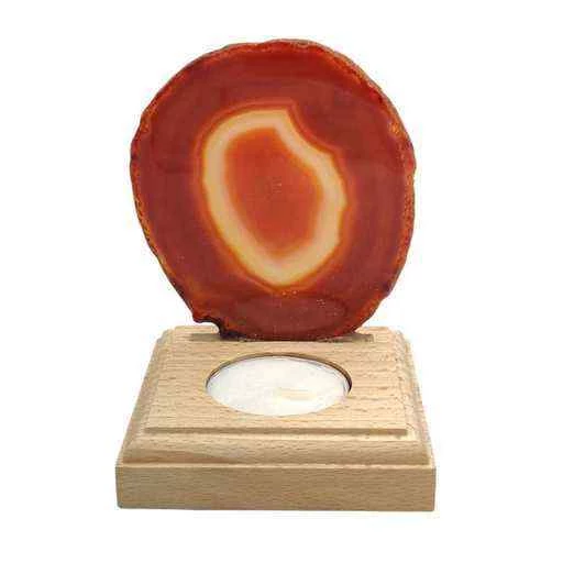 Porta lumino in Agata rossa e legno