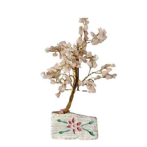 Alberello Quarzo rosa 160 pietre con  base pietra saponaria decorata