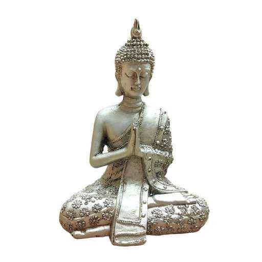 Statua Buddha in preghiera manrtello argento antico