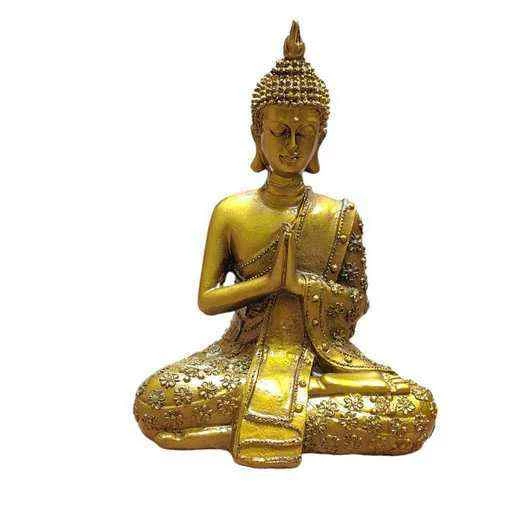 Statua Buddha in preghiera manrtello oro antico