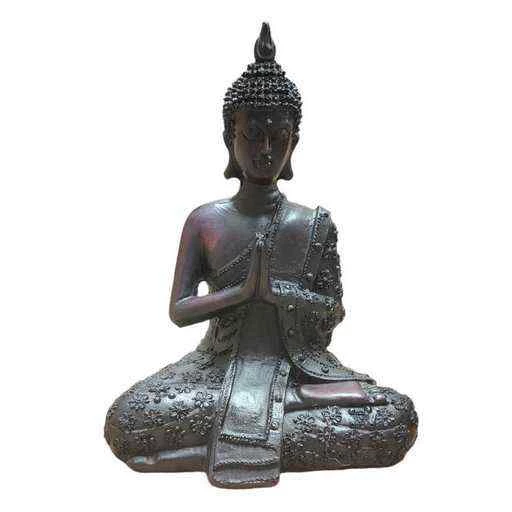 Statua Buddha in preghiera manrtello nero rubino