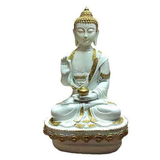 Statua Buddha meditazione  manrtello oro e bianco