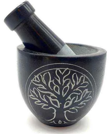 Mortaio in Pietra Saponite Nera Albero della Vita
