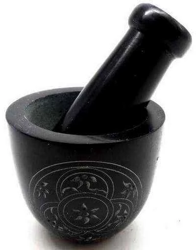 Mortaio in Pietra Saponite Nera