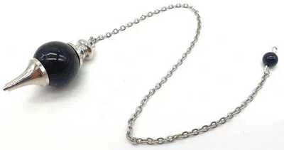 Pendolo Tormalina Nera Sferico & Metallo --  4Cm