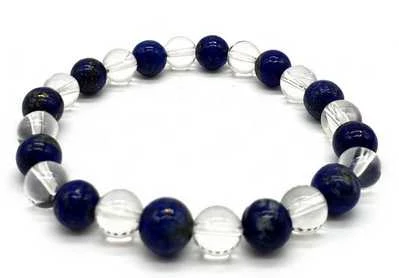 Bracciale Lapislazzuli e Cristallo Di Rocca 1-Mix perle 8mm