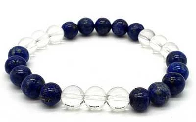 Bracciale Lapislazzuli e Cristallo di rocca 3-Mix perle 8mm