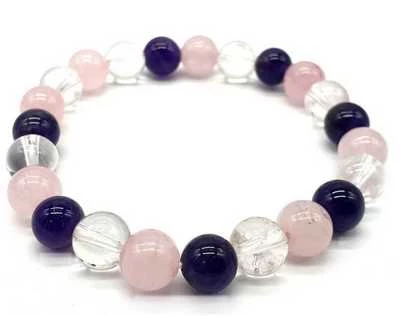 Bracciale Ametista Cristallo Quarzo Rosa Perle 8mm